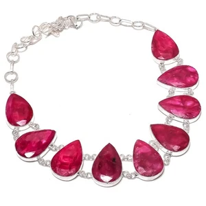 Ruby (Simulated) Gemstone 925 Sterling Silver Jewelry Necklace 18" L276 - Picture 1 of 3