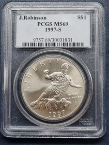 1997 S One Dollar Silver Commemorative JACKIE ROBINSON - PCGS MS69 - #92479 - Picture 1 of 2