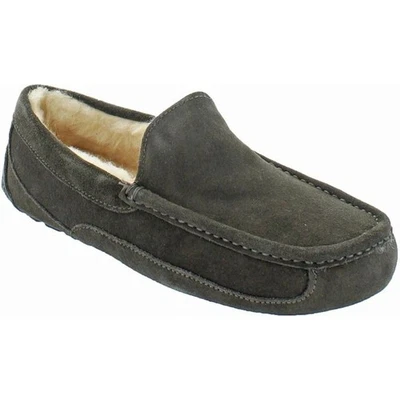 UGG Mens Ascot Slipper Size 18 Charcoal Gray Suede Wool Lined Loafer Slip On - Image 1 of 4