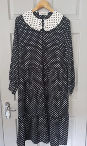 Helene Berman London New Women's Black & White Polka Dot Tiered Dress Size 14 - Picture 1 of 13