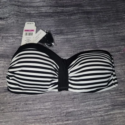 Tommy Bahama Little Stripe V front Bandeau Bikini Top Black White XXS NWT - Image 1 of 4