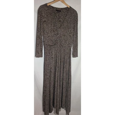 Подпись Robbie Bee женщин 3/4 рукав коричневый печать макси платье sz 16 зубчатый кромки - Изображение 1 из 4