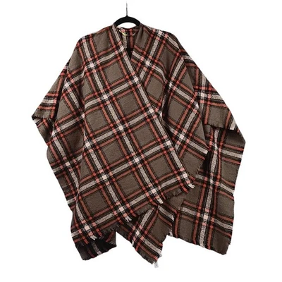 Poncho bufanda envolvente con capa a cuadros azul marino antiguo talla única materiales reciclados Foto 1 de 4