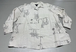 Ecologie 100% linen Beige button Long Sleeve Safari Animal Print Sz 2X Blouse - Picture 1 of 12