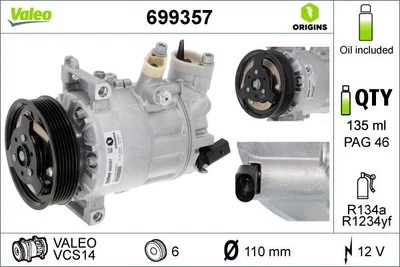 Compressor, air conditioning valeo for AUDI A1 1.0 TFSI 699357 - Image 1 of 4