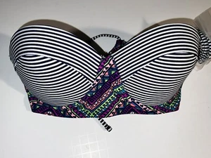 Xhilaration Women’s Med Push Up Bikini Swim Top Black / White Striped Tribal - Picture 1 of 6