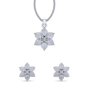 Diamante Fiore Ciondolo Orecchini Set Matrimonio Regalo per Lei 925 Argento - Foto 1 di 6