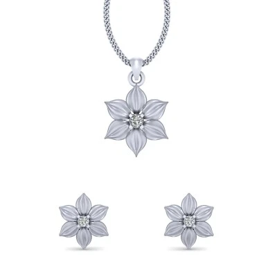 Diamante Fiore Ciondolo Orecchini Set Matrimonio Regalo per Lei 925 Argento - Immagine 1 di 4