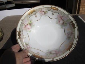 Beautiful Old Erdmann Schlegelmuch Subl Prussia Large Pink Roses & Gold Bowl - Picture 1 of 5