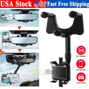 360° Car Phone Holder Rotatable And Retractable Rearview Mirror Mount Universal - Picture 1 of 23