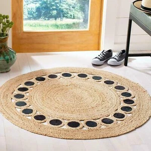 Round Rug Circle Design Jute 100% Hand Braided Farmhouse Living Room Area Carpet - Picture 1 of 11