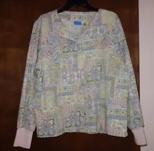 Crests Softwear Medical Scrub Top/Smock Long Sleeve Pink & Blue Floral Size M - Picture 1 of 3
