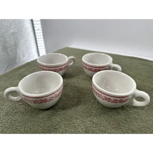Vintage Buffalo China "Kenmore" Restaurant Ware Red & White Coffee Mugs Set of 4 - Picture 1 of 14