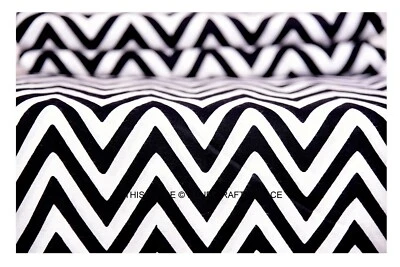 Indian Black and White Chevron Fabric Sanganeri Block Printed By 3 yard Cotton - Image 1 of 3