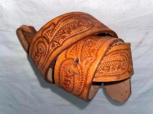 VTG NEW Boys 30 20 18 Tooled Brown Leather Cowboy Western GEOMETRIC PAISLEY Belt - Picture 1 of 9