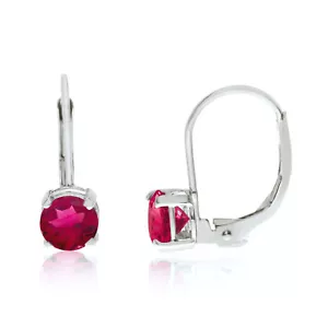 14k White Gold 5mm Ruby Leverback Earrings - Picture 1 of 3