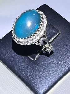 Modern Men 925 Silver Ring Authentic Unique Blue Yemen Aqeeq Agate عقيق يمني - Afbeelding 1 van 22