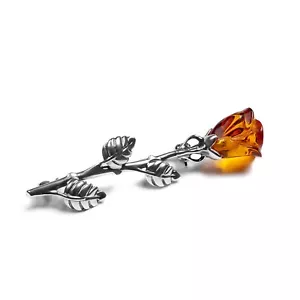 Englische Rose Brosche PIN 925 Sterlingsilber Ostsee Bernstein Aufbewahrungsschmuck - Bild 1 von 7