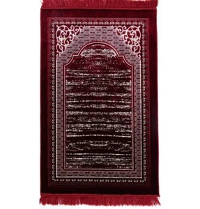 Alfombra de oración islámica turca Modefa Lux de felpa geométrica Janamaz - roja - Imagen 1 de 4