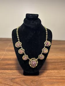 Vtg Estate Gold Tone Raw Amethyst Bib Necklace Claw Clasp Beautiful Elegant - Picture 1 of 2