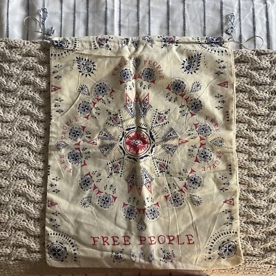 Free People Designer Drawstring Dust Bag Blue Red & Beige Boho 19"x15" Linen - Image 1 of 4