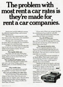 1972 Vintage Print Ad Hertz The problem with most rent a car rates is they're - Picture 1 of 2