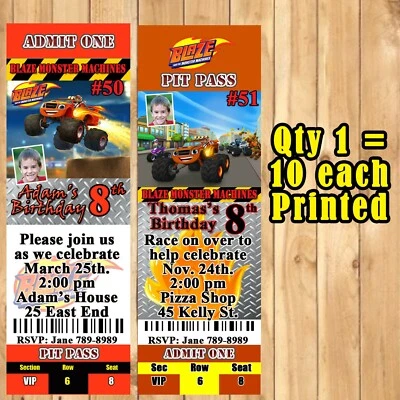 Blaze and the Monster Machine Birthday Invitations 10 ea Personalized Sale - Image 1 of 3
