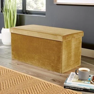 Large Folding Ottoman Chest Mustard Velvet Fabric Solid Storage Space Saving Box - Picture 1 of 5