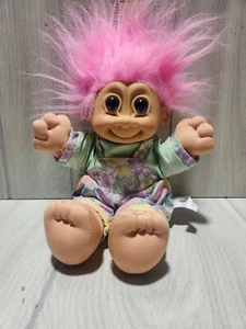 Vintage Russ Troll Kidz Doll Pink Hair Floral Pantsuit #2409 13" Soft body - Picture 1 of 10