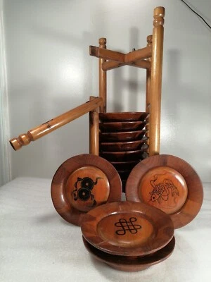 Antique Jappennes Wooden Stained Pine Stacking Plate / Picnic Set /1900s-1950s - Image 1 of 4