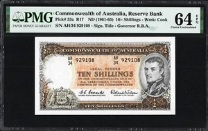 Australia 10 TEN Shillings P33a R17 1961-65 Coombs Wilson PMG64 Choice UNC EPQ - Picture 1 of 2