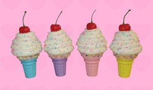 Set 4 coni pastello fatti a mano finto gelato spolverato 5" decorazione compleanno - Foto 1 di 3