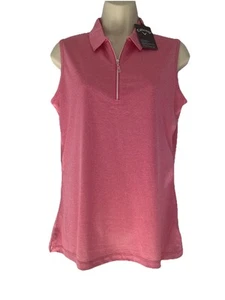 Callaway Top Polo Women Med Pink Opti-Dri Sleeveless 1/4 Zip Golf Tennis New - Picture 1 of 14