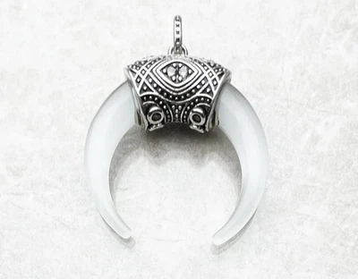 925银色精致喇叭雕刻设计师黑色吊坠小饰品1.6英寸长 — 第 1/4 张图片