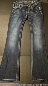 Miss Me Jeans Youth 16 Blue Denim Skinny Rhinestones Sequins Studs Womens - Picture 1 of 5