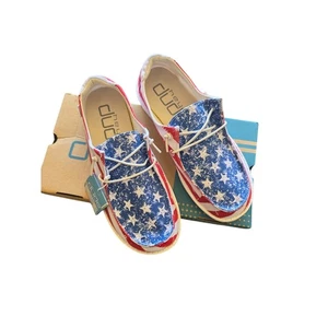 Hey Dude Wendy Star Spangled Canvas Slip On Shoes Youth Kids 4 Patriotic NIB - Picture 1 of 4
