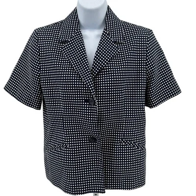 Chaqueta Alfred Dunner Talla 8P Azul Marino Blanco Lunares Manga Corta Forrada con 2 Botones Foto 1 de 4