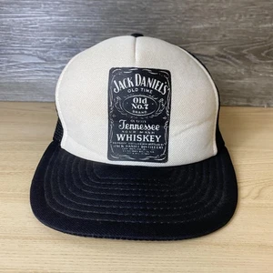 Vintage Jack Daniels Hat Cap Snap Back Large Black White Mesh Trucker 80s - Picture 1 of 11