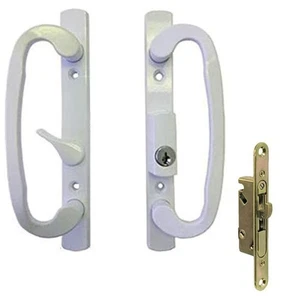 Kit de manija de puerta de patio de vidrio cerradura/placa frontal de mortaja, posición B, blanco, con llave - Imagen 1 de 2