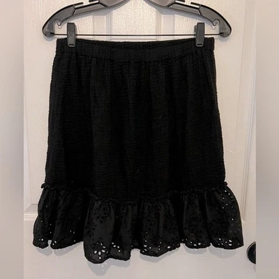 Falda para mujer RED HAUTE negra de gasa de algodón con ojales y volantes dobladillo talla L Foto 1 de 4