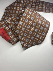 ISAIA Napoli Necktie Mens 100% Wool Brown Geometric Tie Floral Flowers 61” X3.25 - Picture 1 of 9