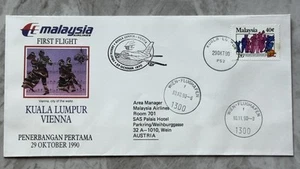 MALAYSIA 1990 First Flight Cover Kuala Lumpur to Vienna (Lot B) - Picture 1 of 2