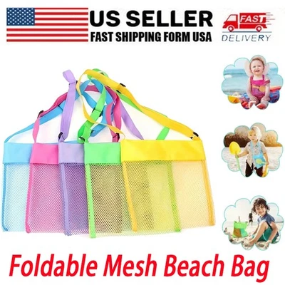 Bolsa de playa de malla plegable de 1 pieza - Bolso de almacenamiento de carcasa colorida portátil y ajustable Foto 1 de 4