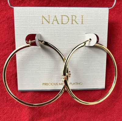 NADRI Zoe 18k Gold Plated Cubic Zirconia Hoop Earrings NWT - MSRP $60 - Image 1 of 4