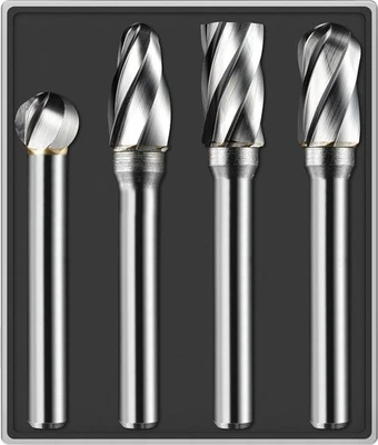 Набор из 4 твердосплавных заусенцев 1/4 хвостовик алюминиевая резка (широкая флейта) биты для шлифовальной машины R - Изображение 1 из 4