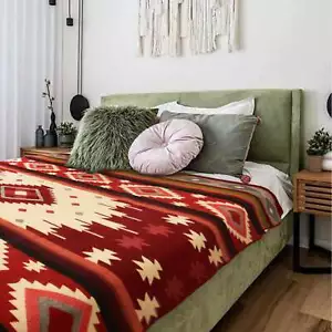 EXTRA LARGE THICK SOFT & WARM ALPACA WOOL BLANKET 90x76" AZTEC GEOMETRIC PATTERN - Picture 1 of 12