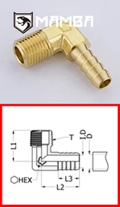 Brass turbo Adapter Fitting Male Hose-Barb Elbow 90 Deg 1/8 BSP to 1/4 Tube - Picture 1 of 1