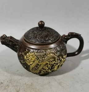 Purple copper gilded golden dragon phoenix pot,with perfect patina and exquisite - Picture 1 of 8