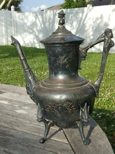 19 C. Taunton Massachusetts Aesthetic Silver Plate  Chinese Men Figural Teapot - Picture 1 of 24