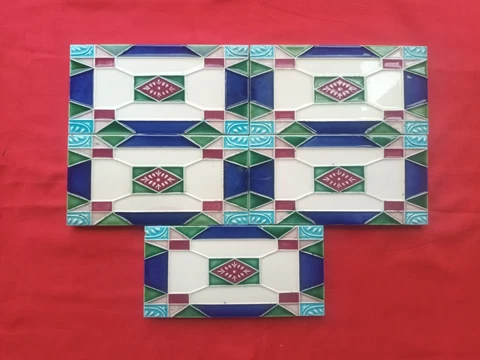 5 Piece Lot Old Art Deco Floral Design Majolica Ceramic Tiles Japan 0180 Cover